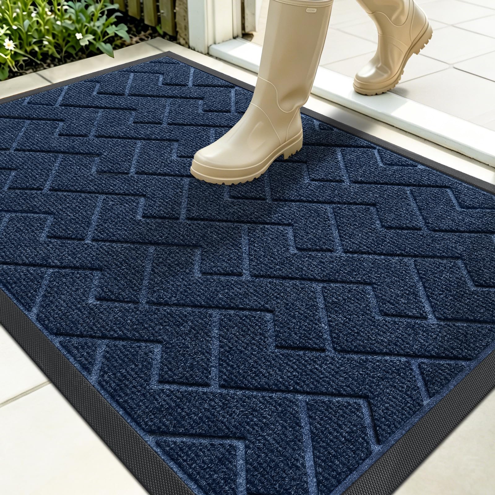 OLANLY Front Door Mat Blue 35x23 front view
