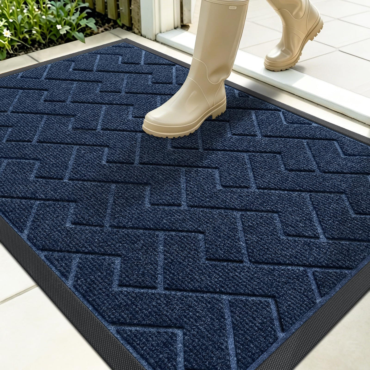 OLANLY Front Door Mat Blue 35x23 front view