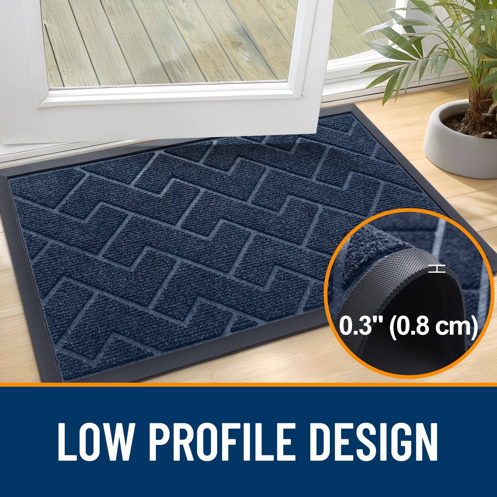 OLANLY Front Door Mat Blue 35x23 rubber backing