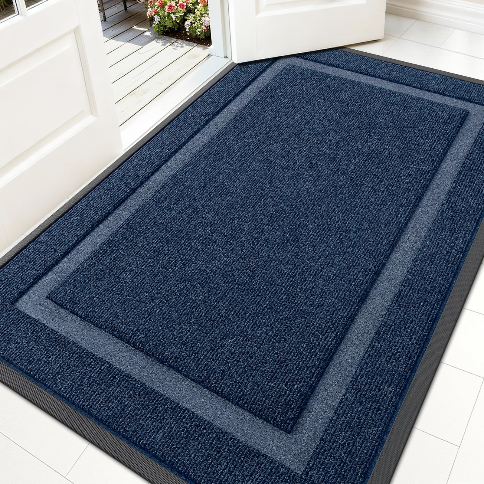 OLANLY Front Door Mat Blue 59x30 front view