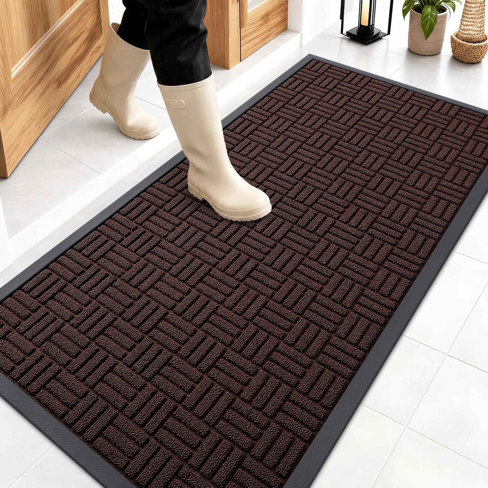 OLANLY Front Door Mat brown color front view