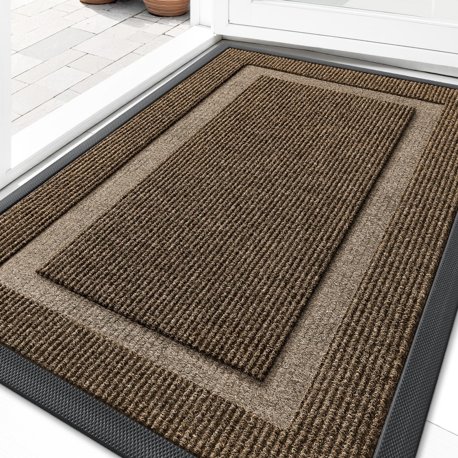 OLANLY front door mat brown color with textured surface