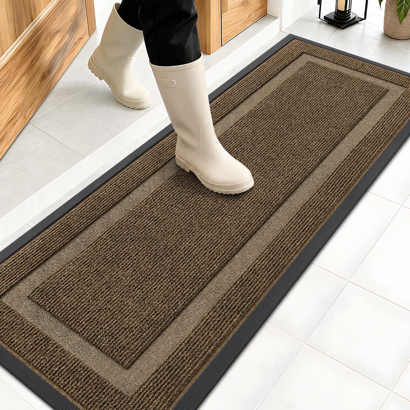 OLANLY Front Door Mat brown colour 47x17 inch front view