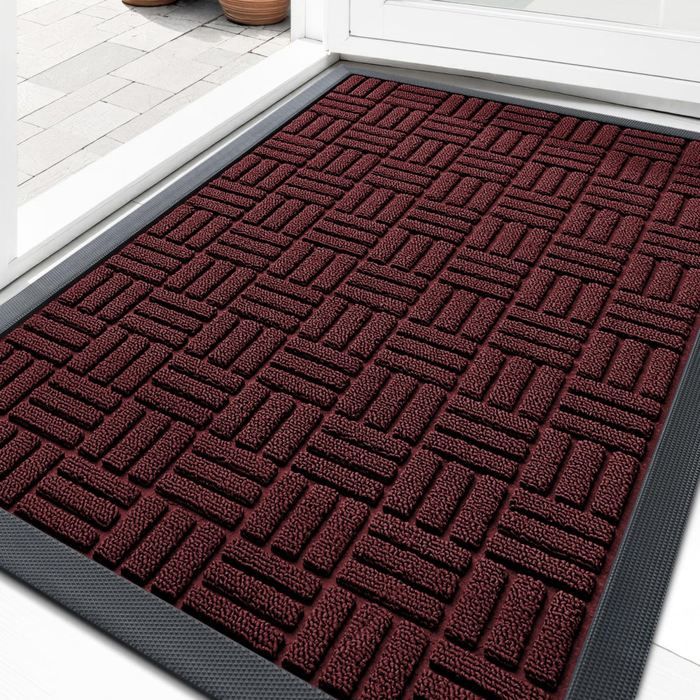OLANLY Front Door Mat Burgundy 33x21 inches front view