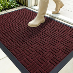 OLANLY Front Door Mat Burgundy 35x23 inches front view