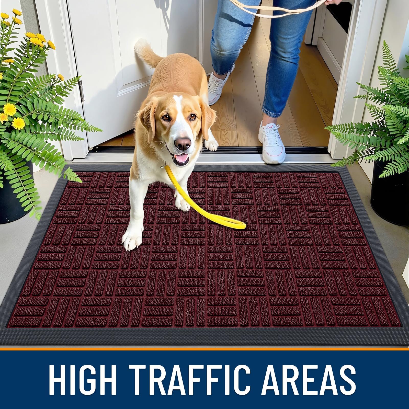 OLANLY Front Door Mat Burgundy in entryway
