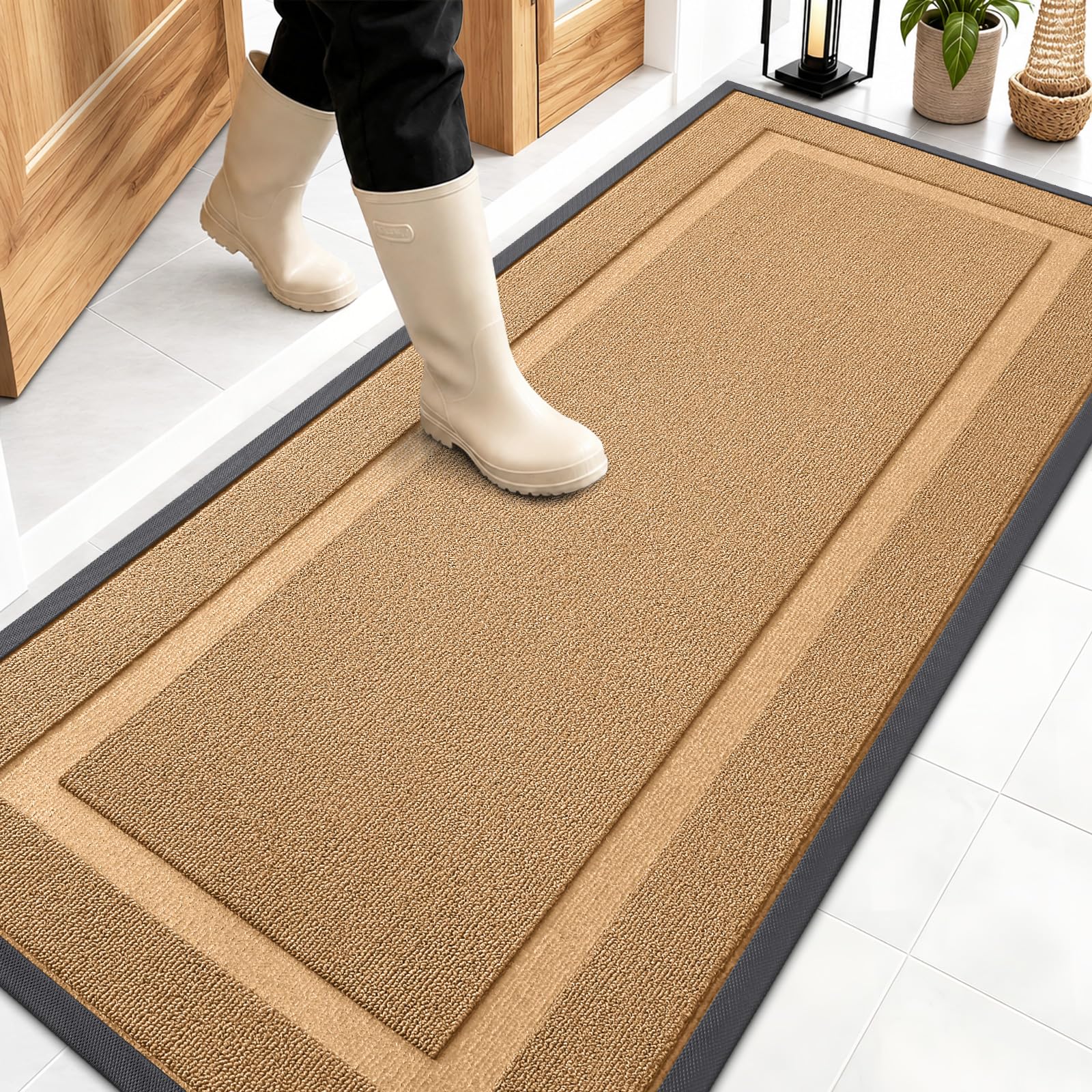 OLANLY Front Door Mat Butter Yellow front view