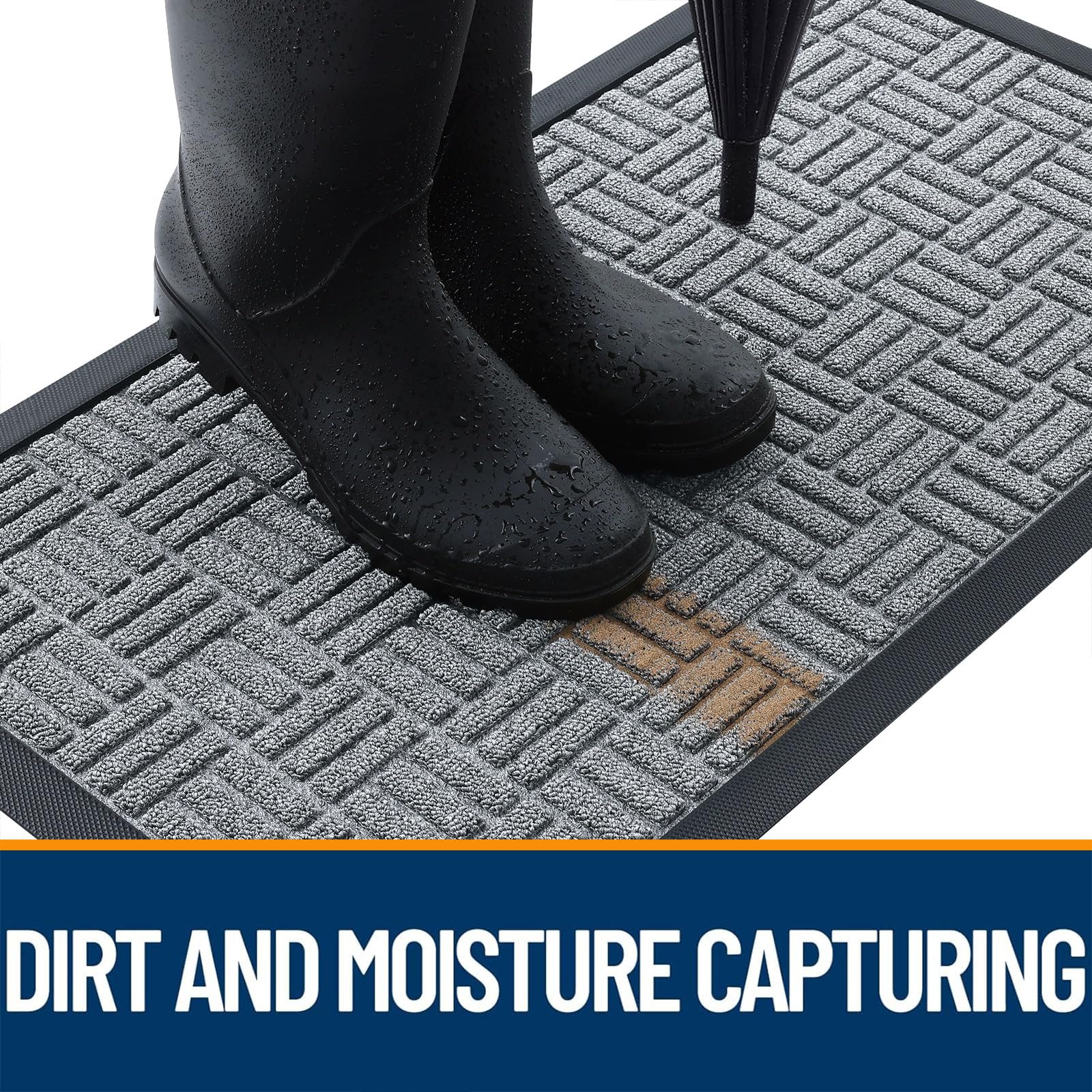 OLANLY Front Door Mat capturing dirt and moisture