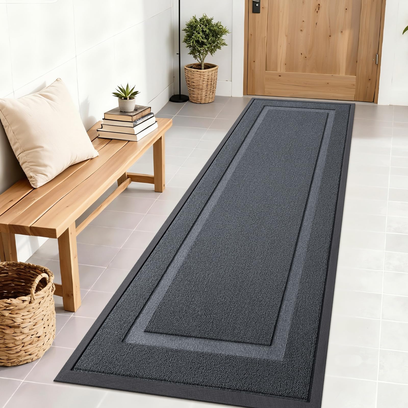 OLANLY front door mat charcoal gray front view
