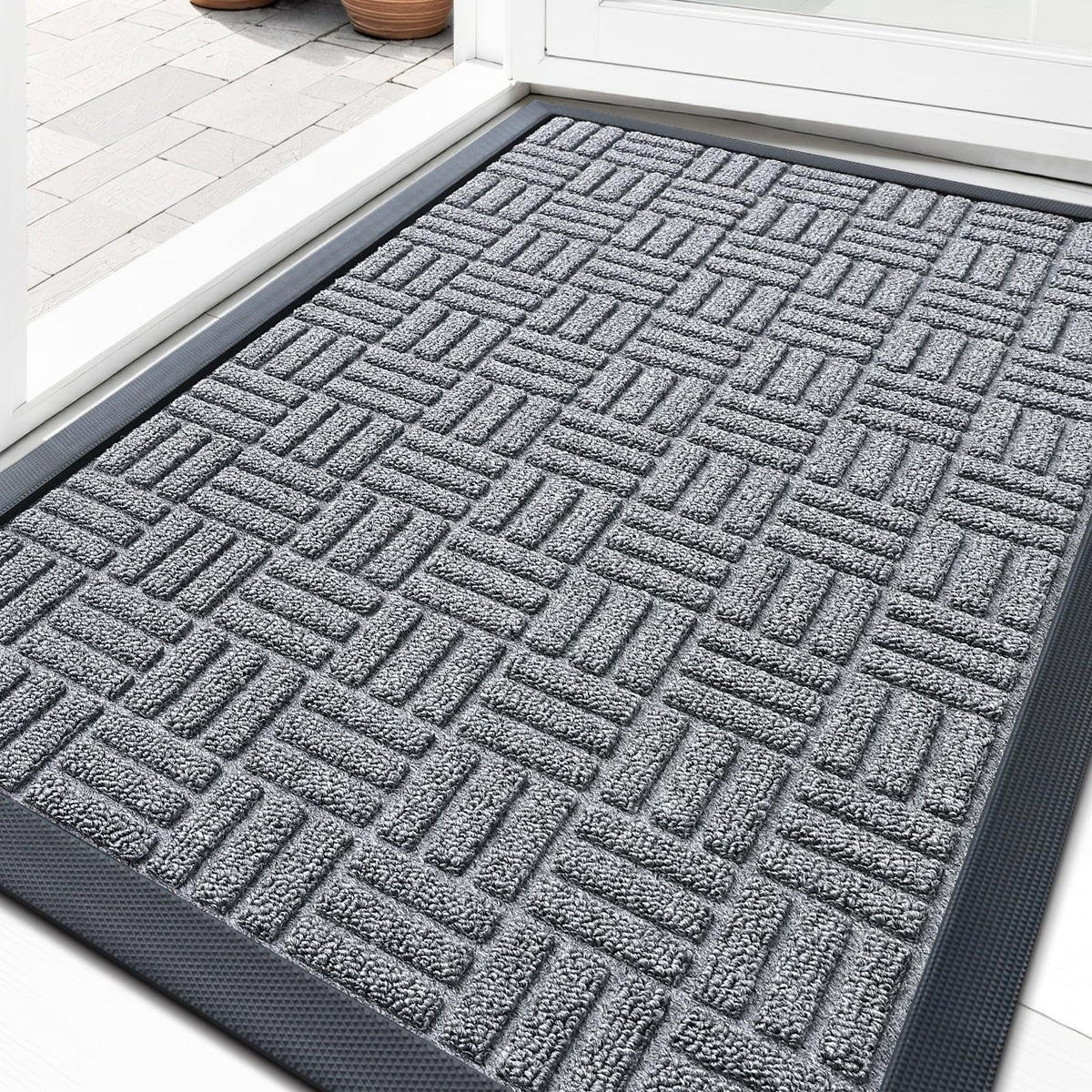 OLANLY Front Door Mat charcoal gray front view