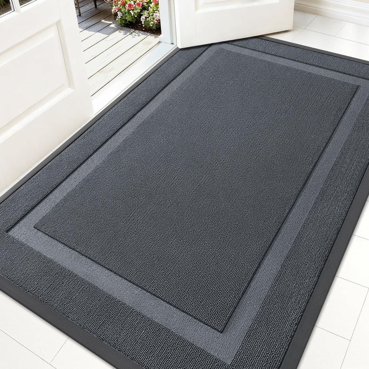 OLANLY Front Door Mat charcoal gray front view, 59x34