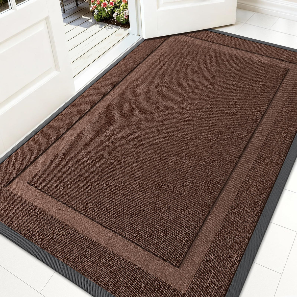 OLANLY Front Door Mat chocolate brown front view