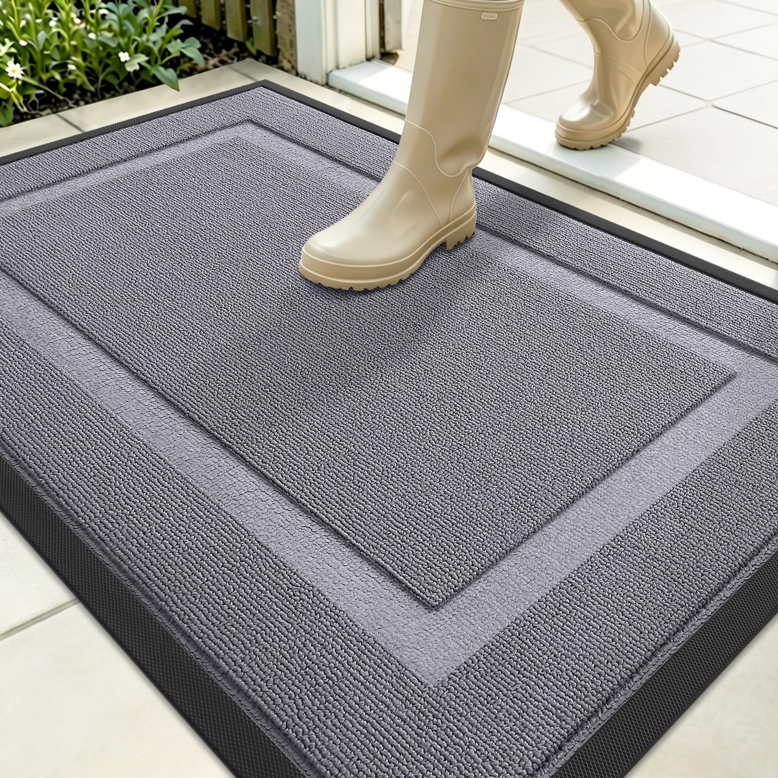 OLANLY Front Door Mat Classic Gray front view