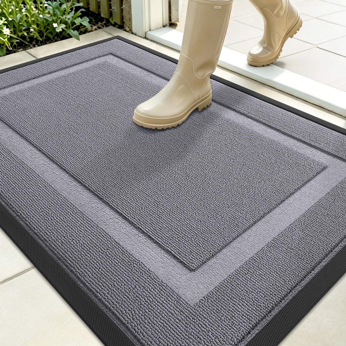 OLANLY Front Door Mat Classic Gray front view