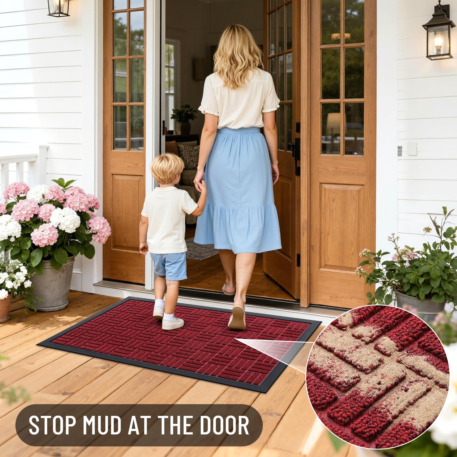 OLANLY front door mat easy-care washing process