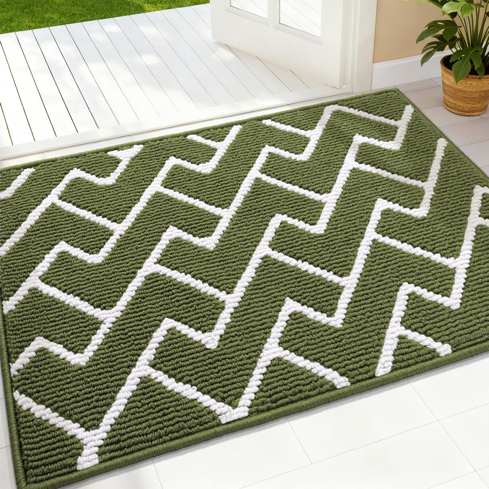 OLANLY Front Door Mat green with modern geometric design