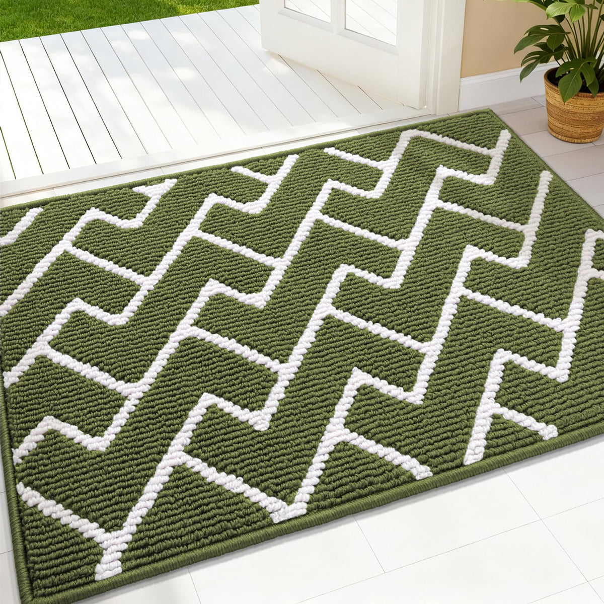 OLANLY Front Door Mat green with modern geometric design