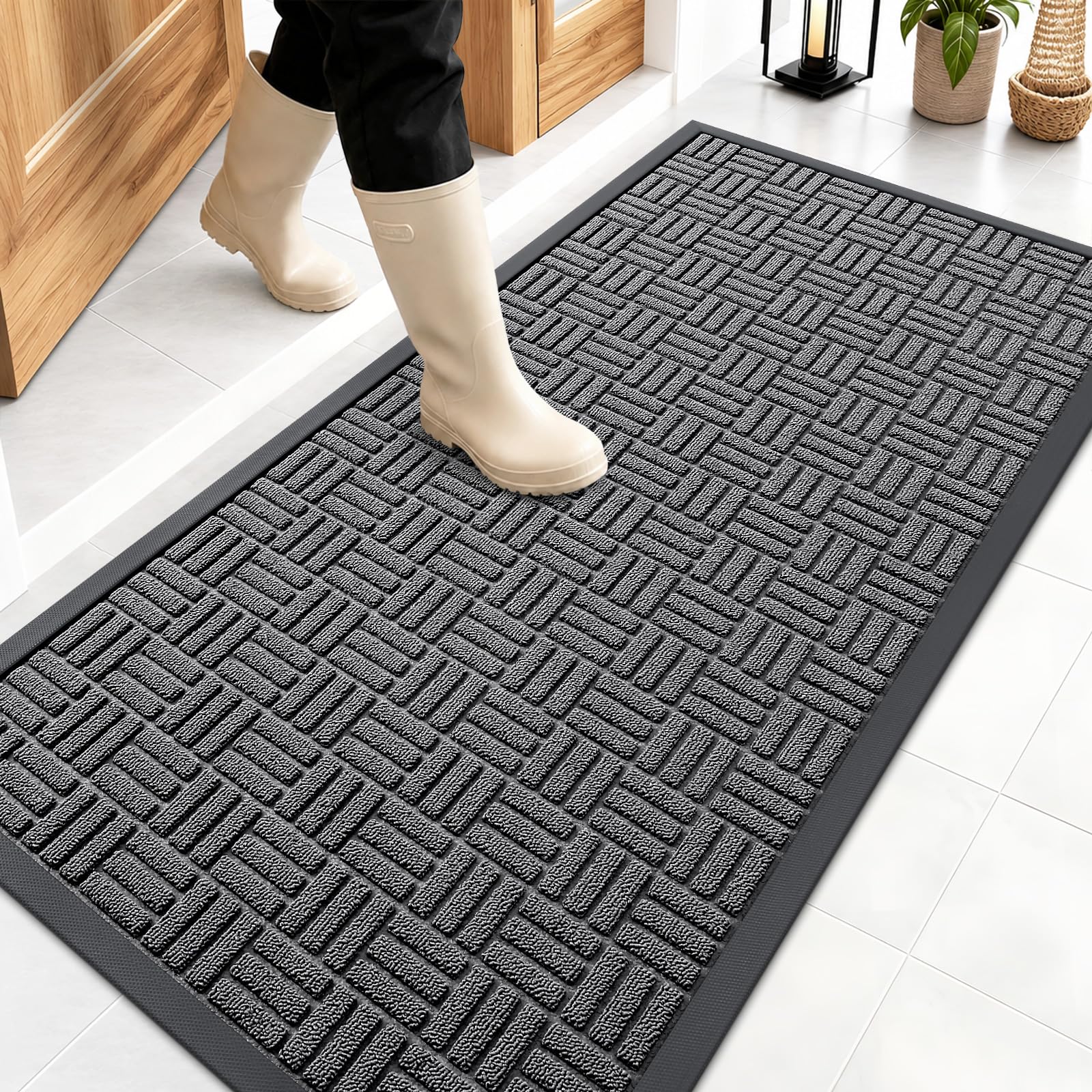 OLANLY Front Door Mat Grey 47x23 front view