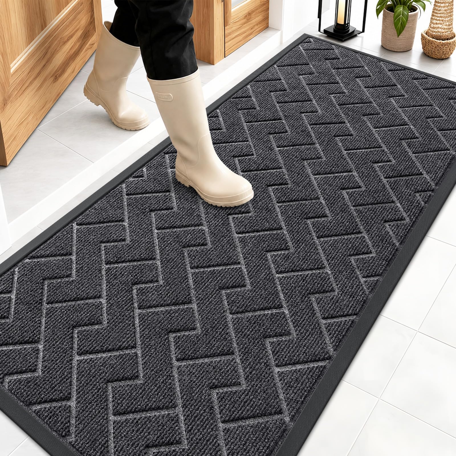 OLANLY Front Door Mat Grey 59x23 front view