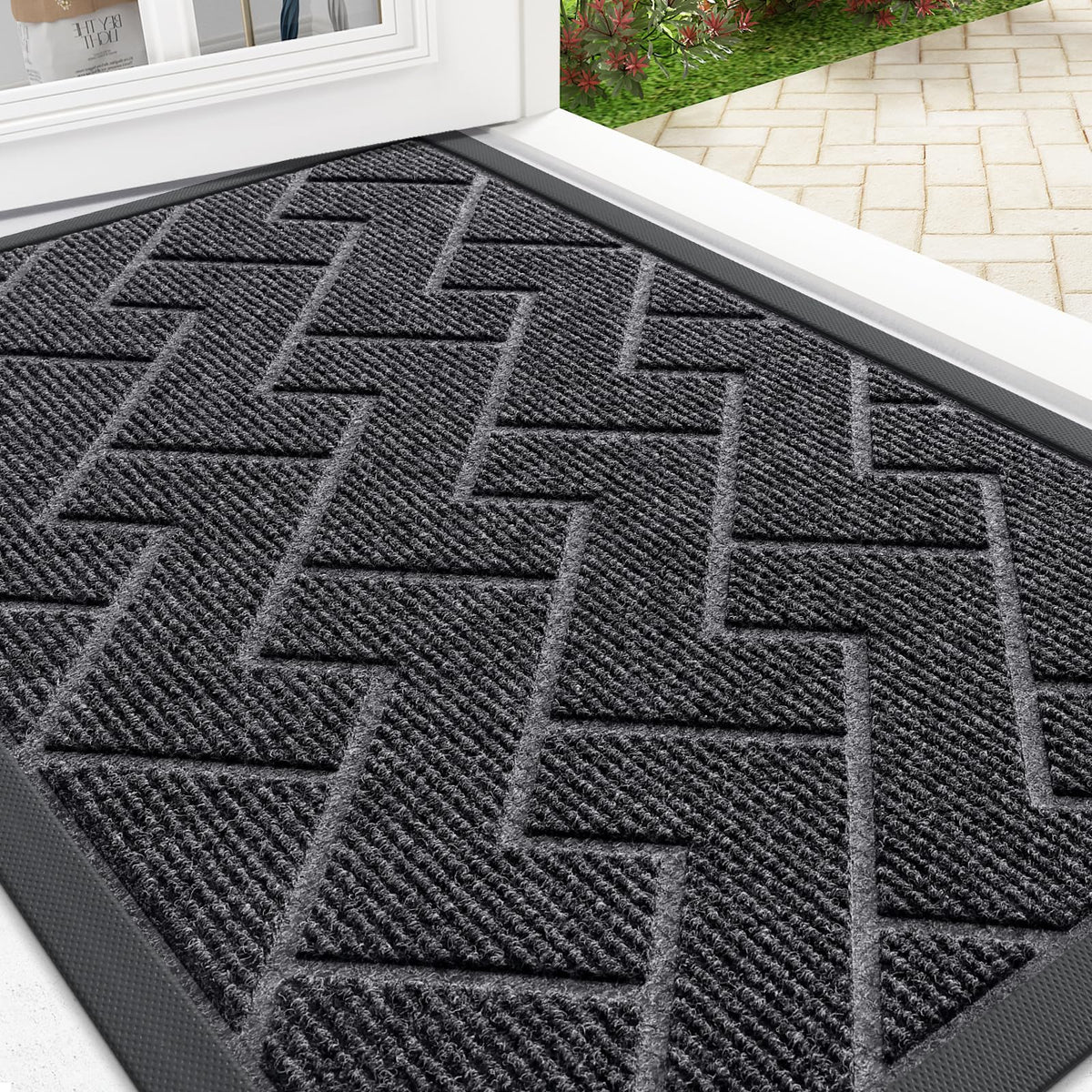 OLANLY Front Door Mat Grey color front view