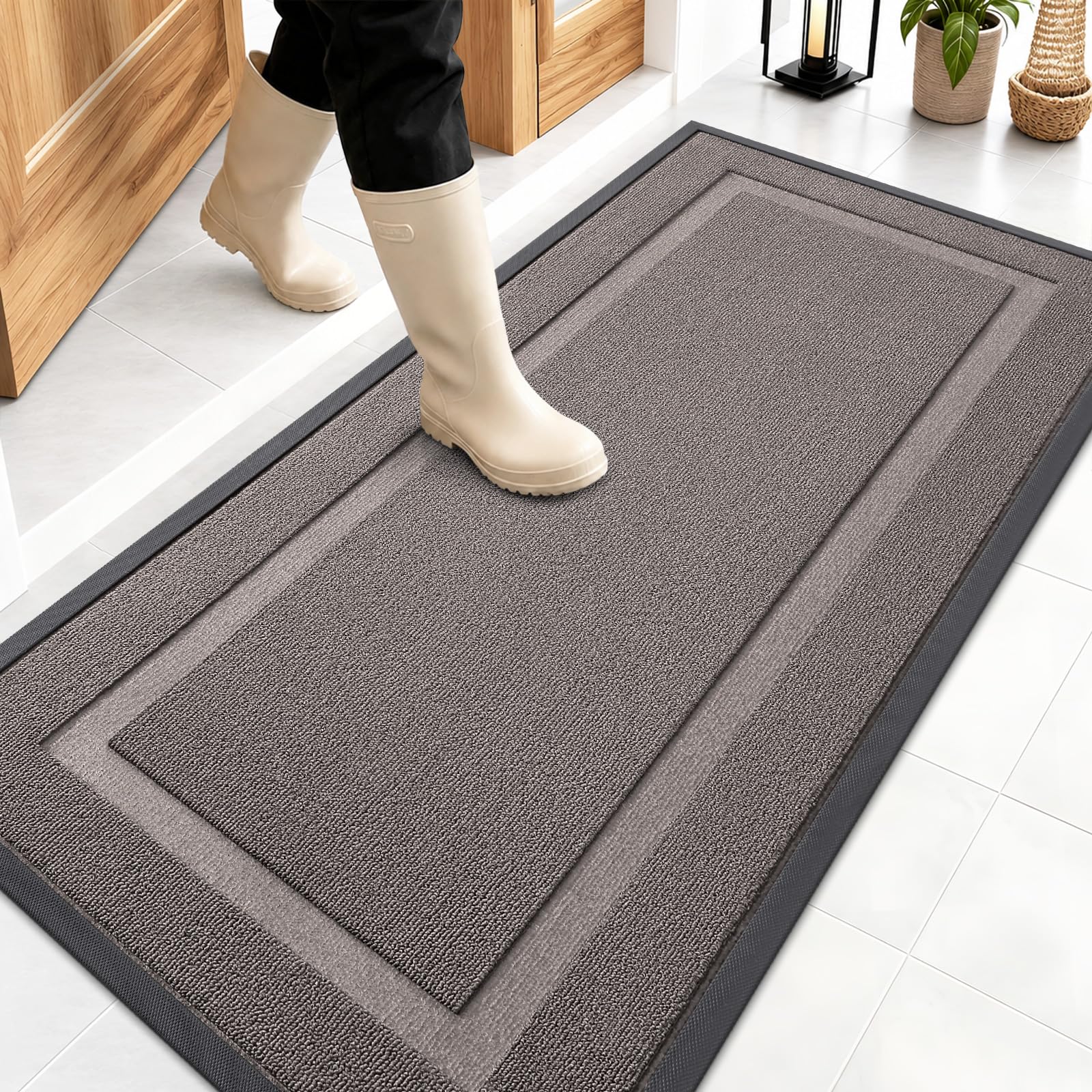 OLANLY front door mat in taupe, 47x23 inches, front view