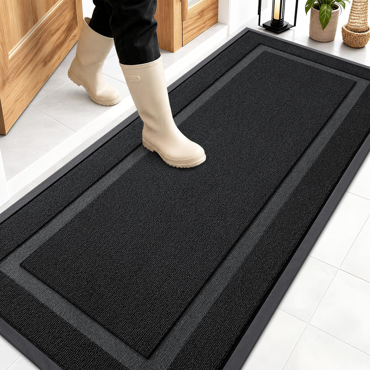 OLANLY Front Door Mat Jet Black front view