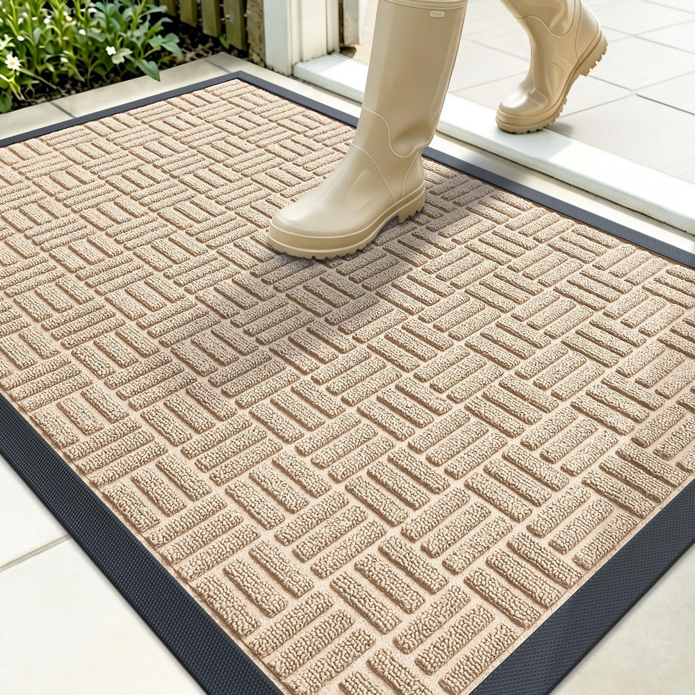 OLANLY Front Door Mat Latte White 35x23 front view