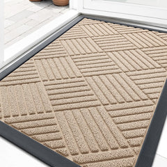 OLANLY front door mat latte white diamond front view