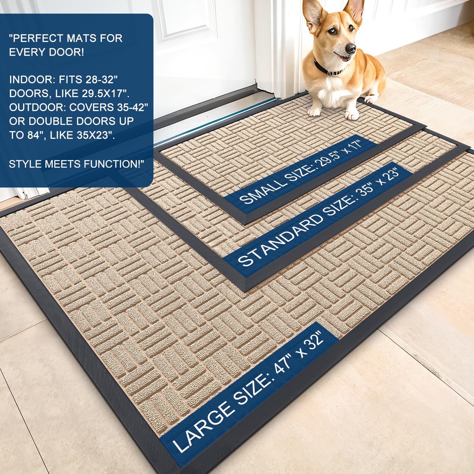 OLANLY Front Door Mat Latte White side view