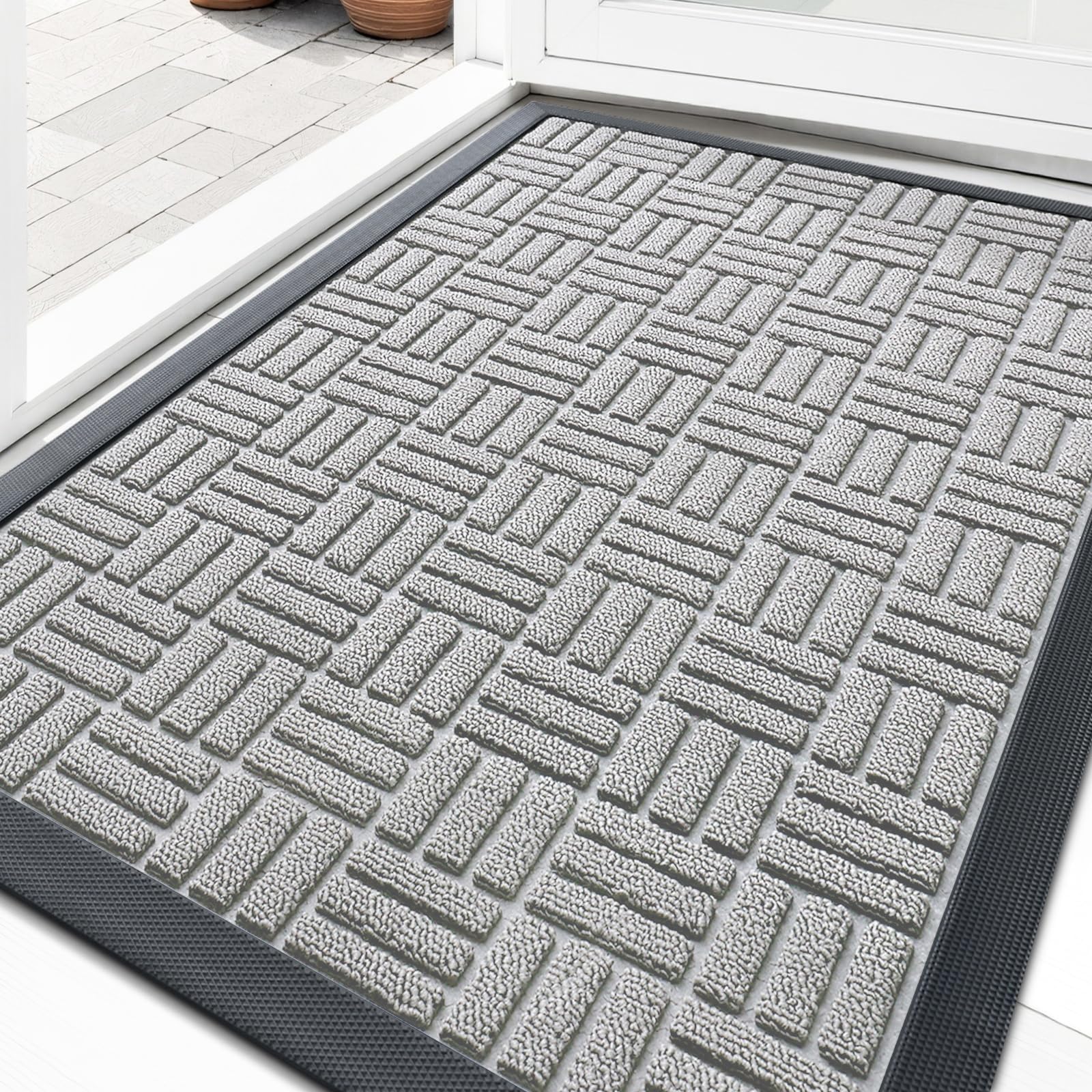 OLANLY Front Door Mat Light Gray 29.5x17 inches front view
