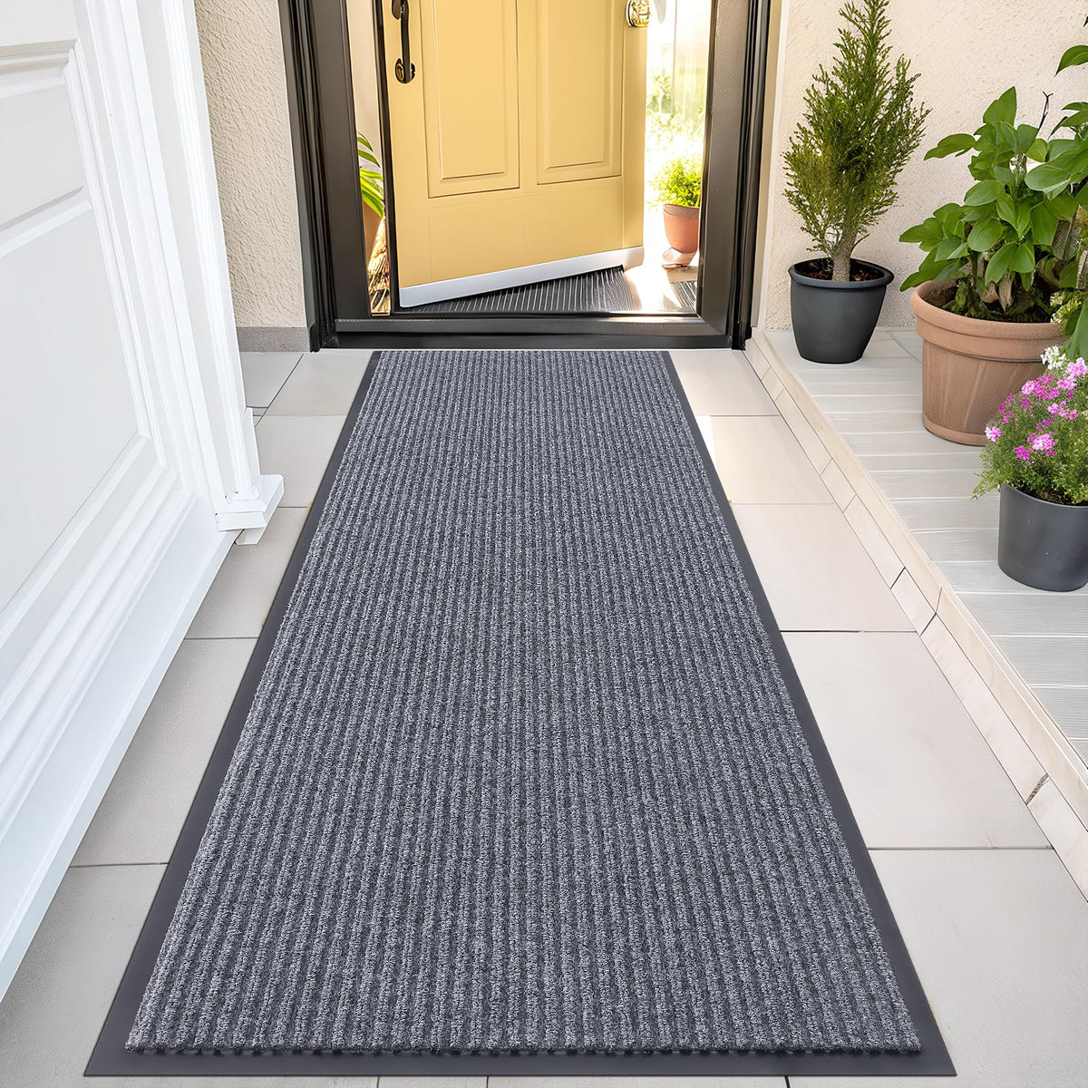 OLANLY Front Door Mat light gray 47x23 inches front view