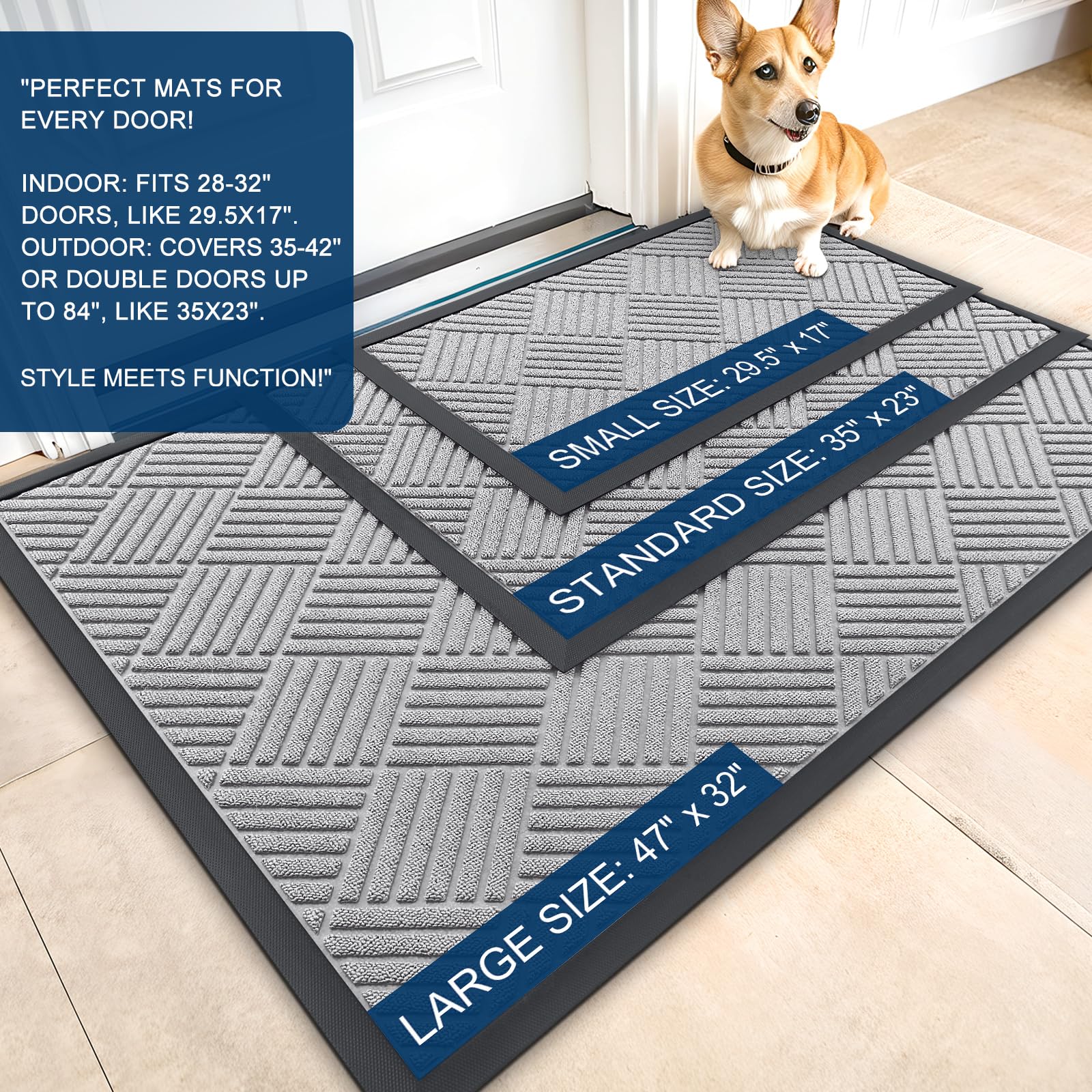 OLANLY Front Door Mat Light Gray Diamond side view