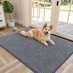 OLANLY Front Door Mat light gray vertical stripes front view