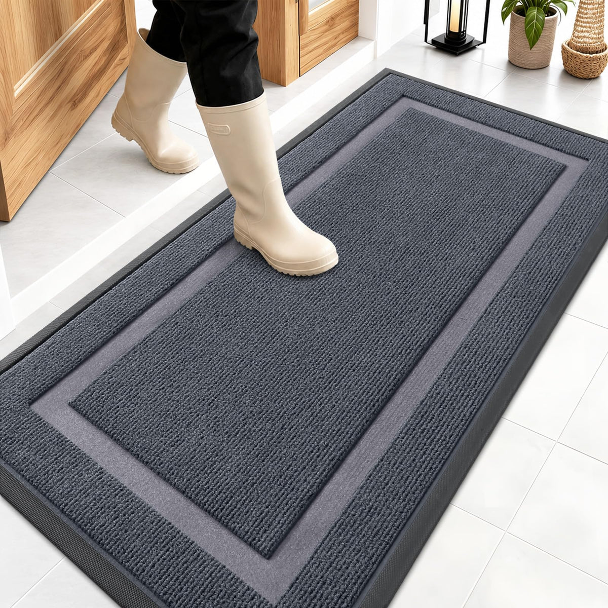 OLANLY Front Door Mat Light Grey, front view