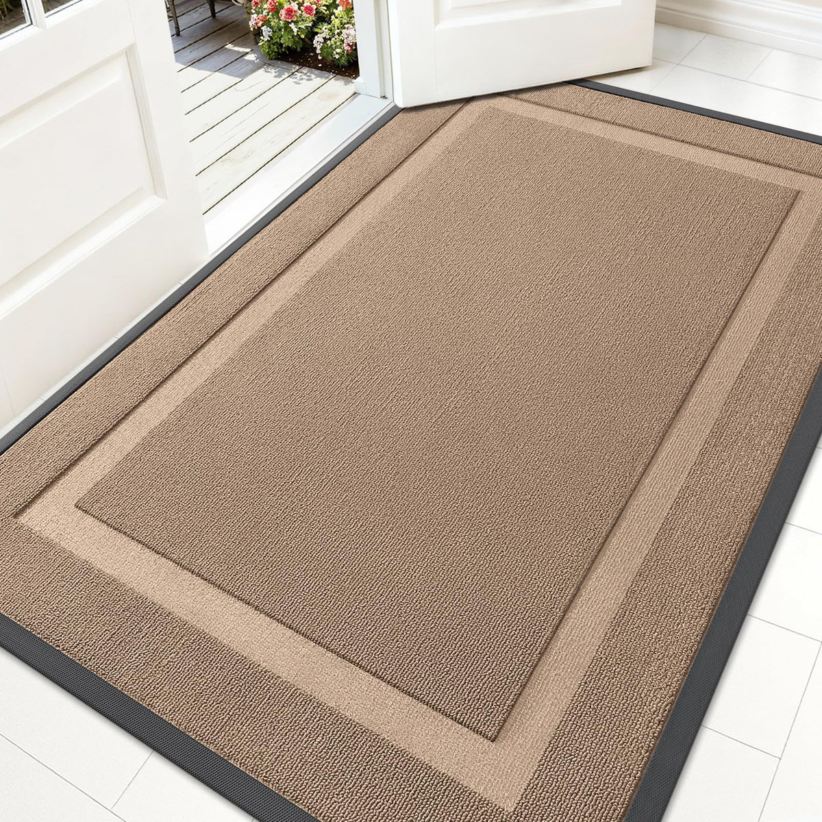 OLANLY Front Door Mat Mocha colour front view