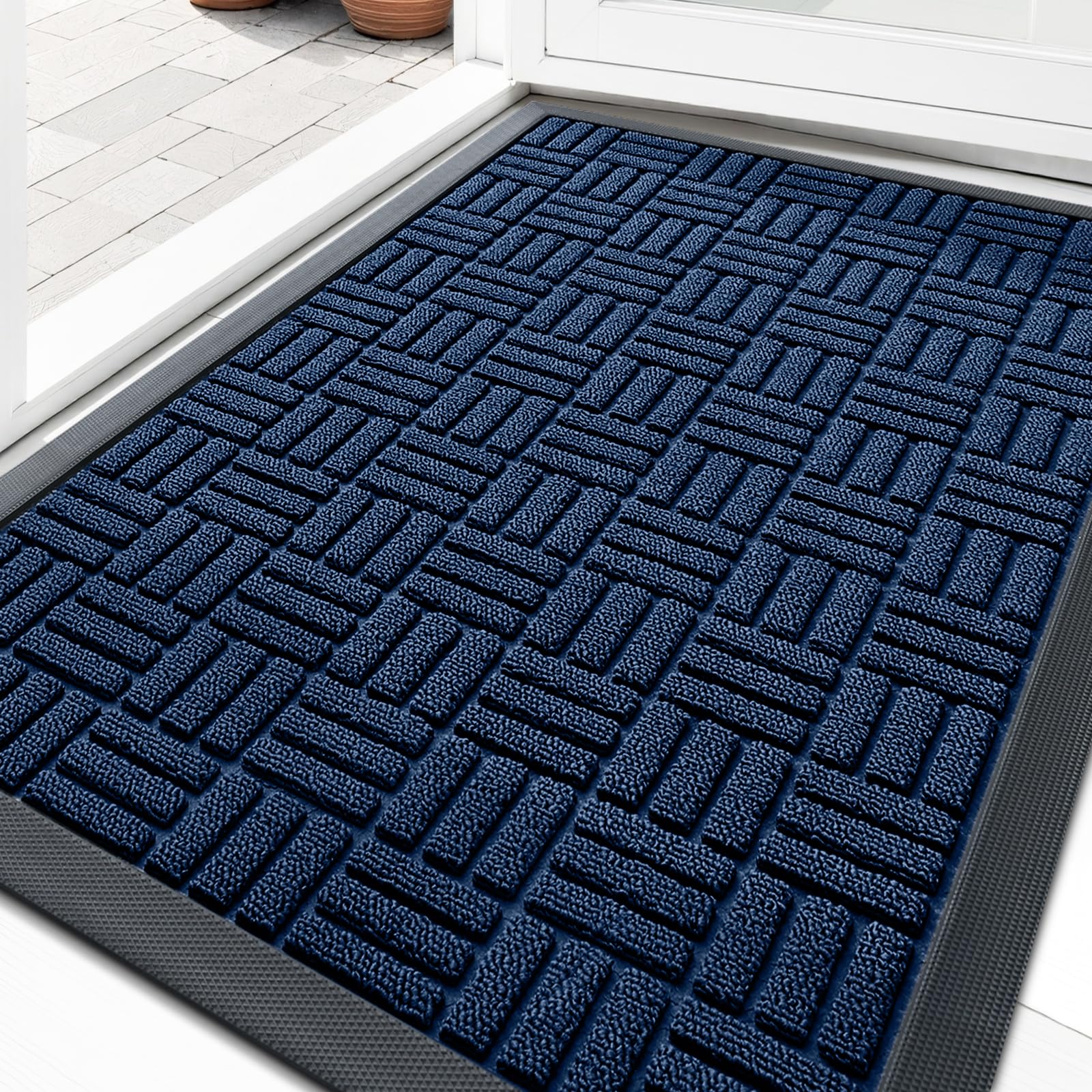 OLANLY Front Door Mat Navy Blue front view
