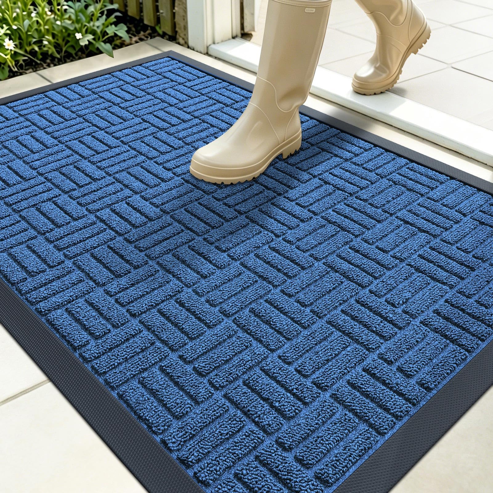OLANLY Front Door Mat Ocean Blue front view