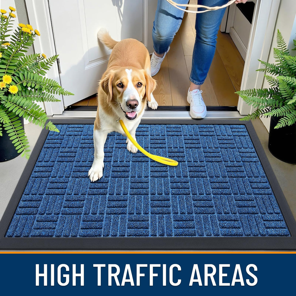 OLANLY Front Door Mat Ocean Blue showing rubber backing