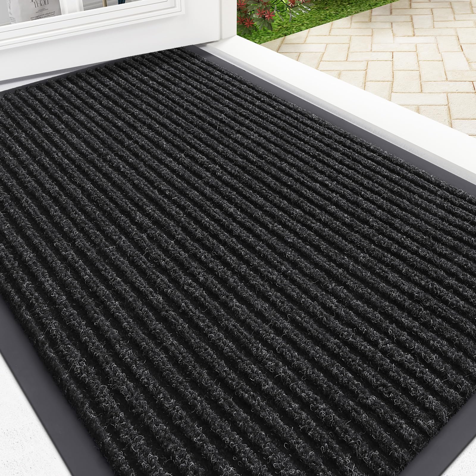 OLANLY Front Door Mat Off-black 35x23 front view