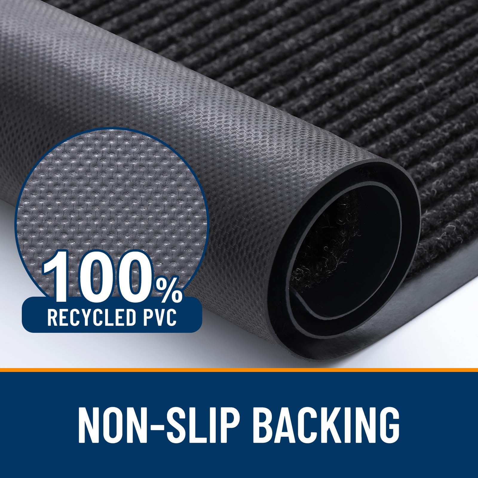 OLANLY Front Door Mat off-black close-up of non-skid backing