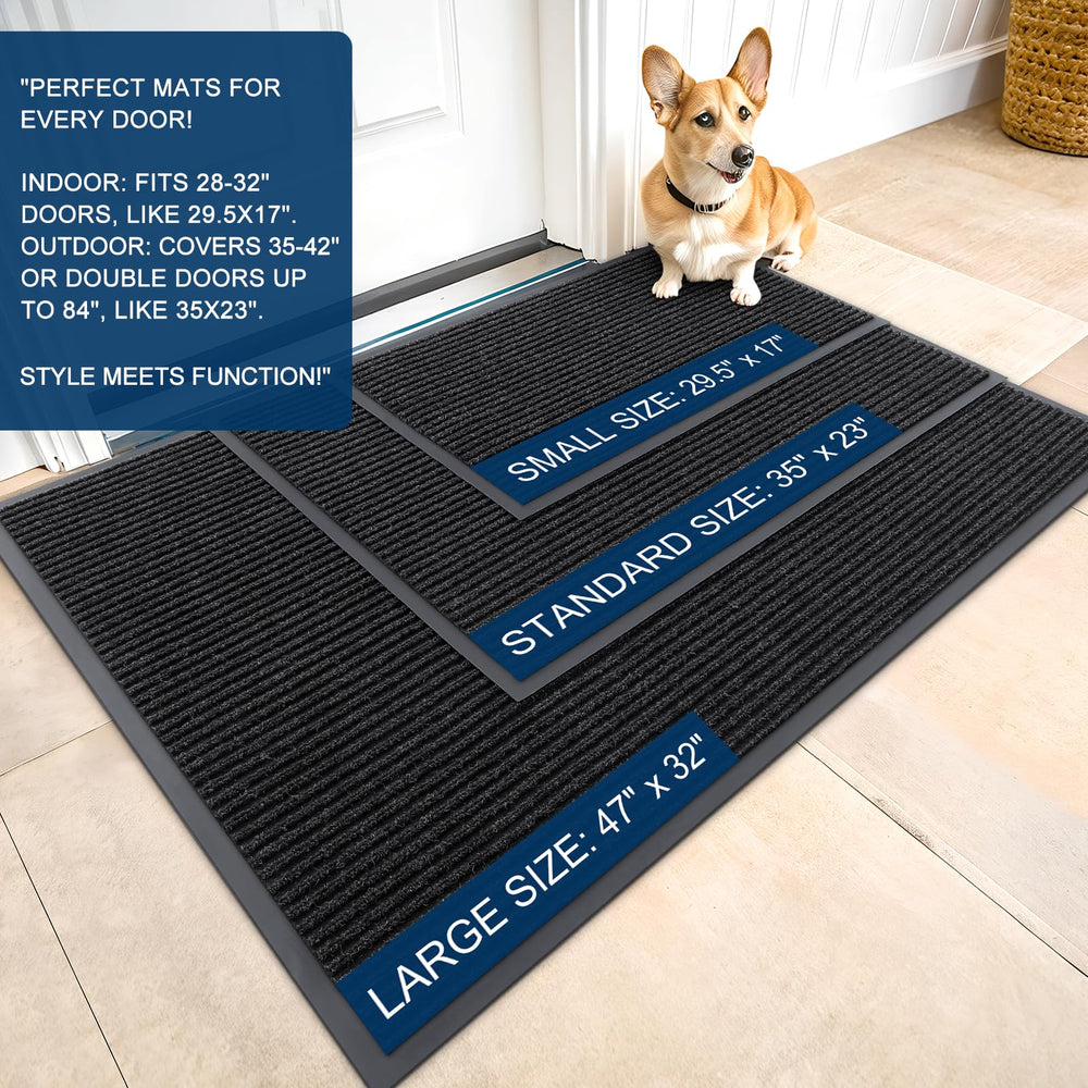 OLANLY Front Door Mat off-black side view with modern stripe pattern