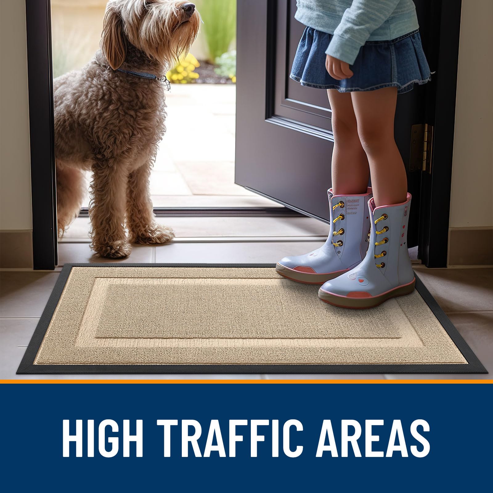 OLANLY Front Door Mat outdoor view with decorative elements