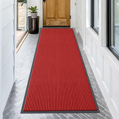 OLANLY Front Door Mat red colour front view with modern stripe pattern