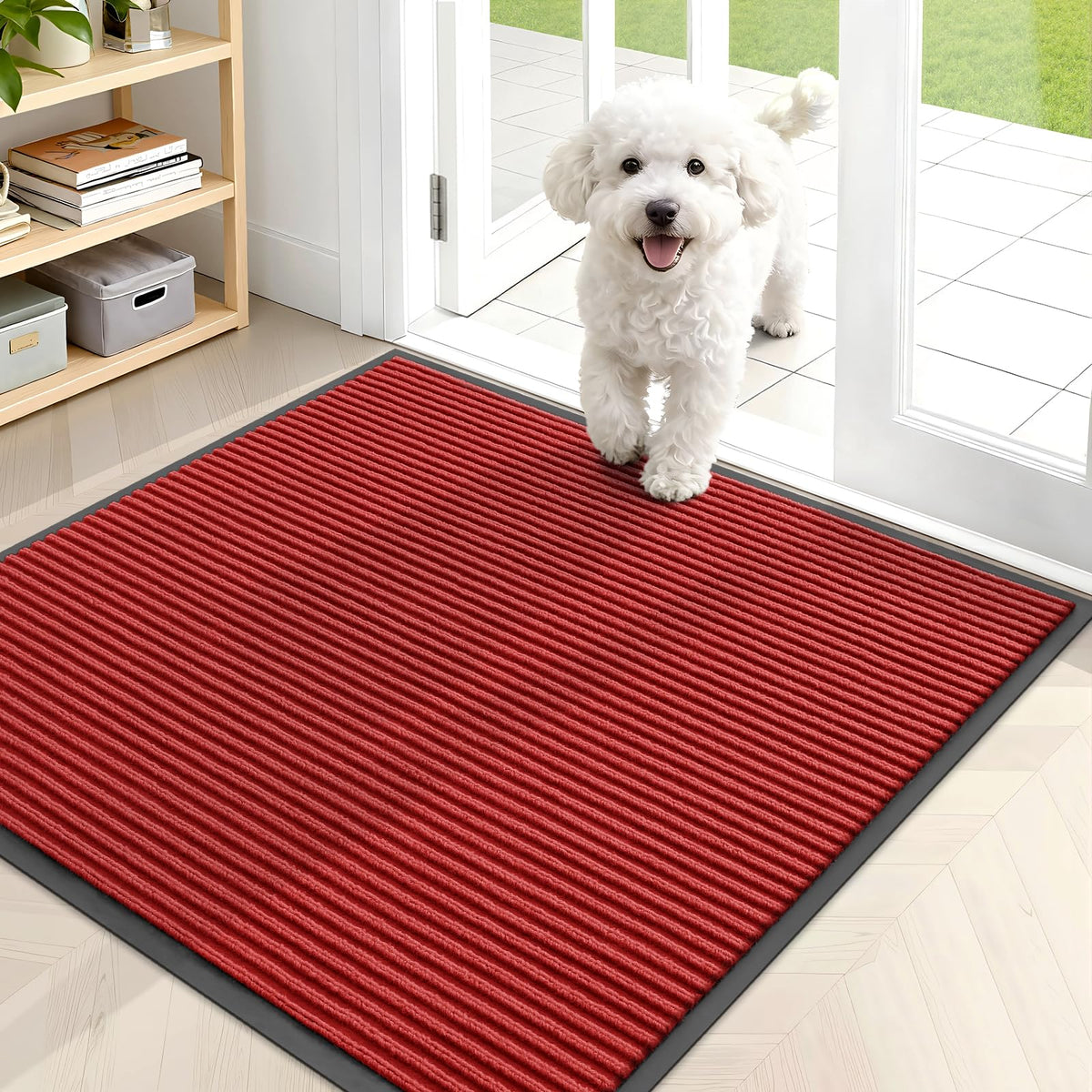 OLANLY Front Door Mat red with modern stripe pattern