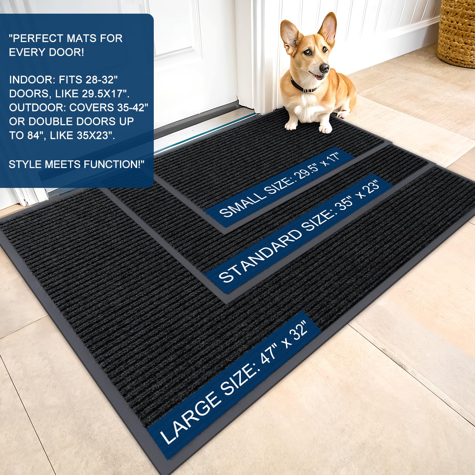 OLANLY Front Door Mat showing the modern stripe pattern