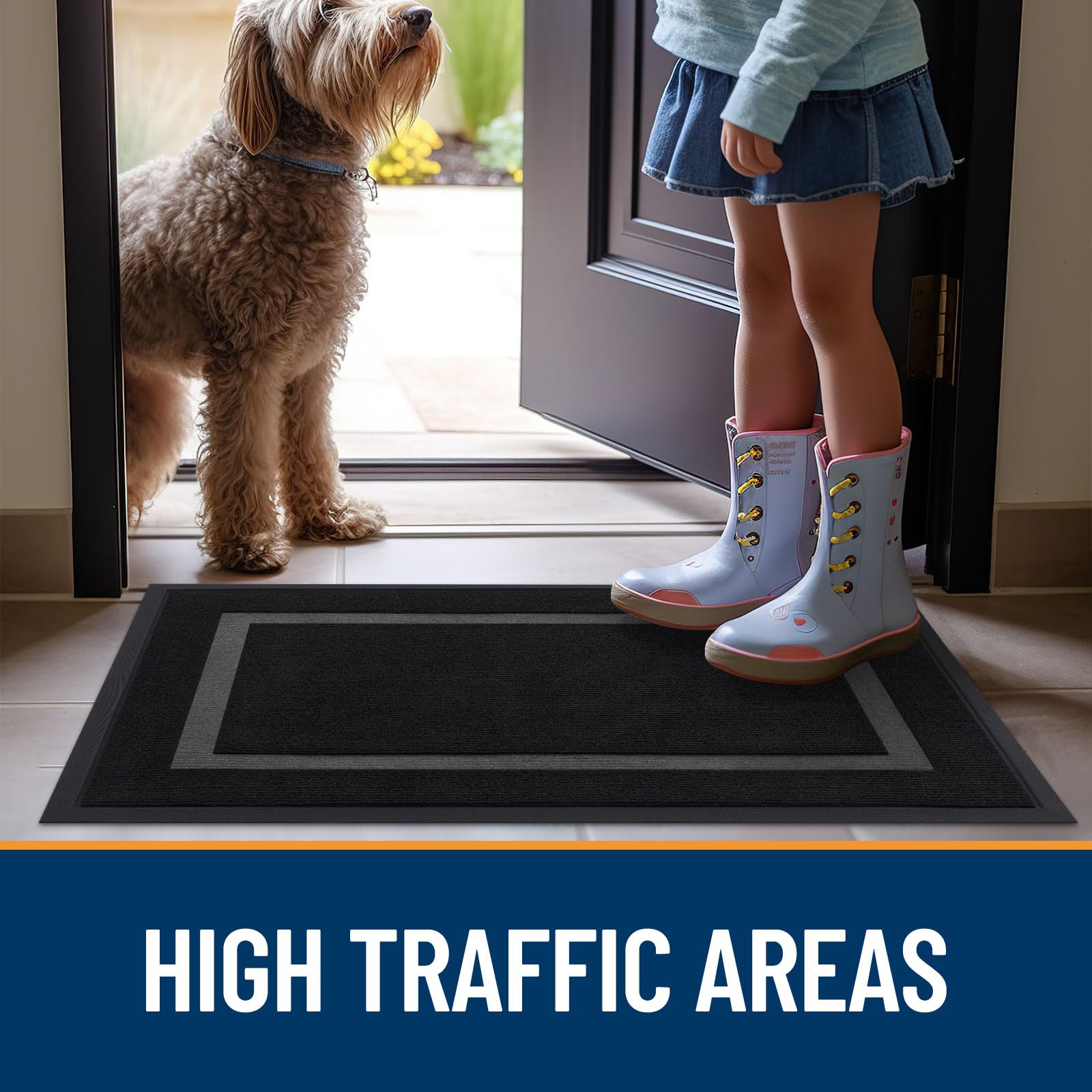 OLANLY Front Door Mat side view with dimensions shown