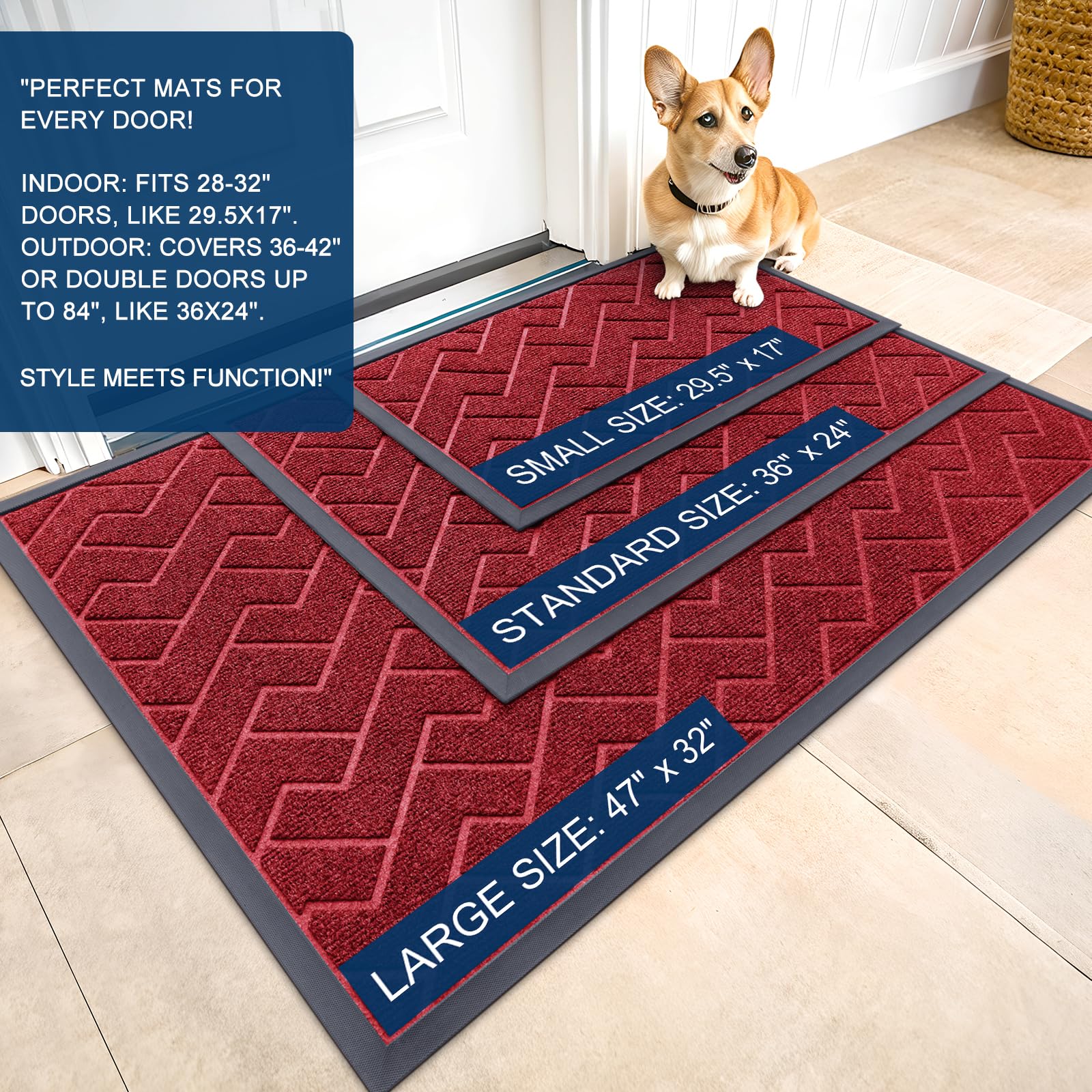 OLANLY Front Door Mat Wine Red 35x23 side view