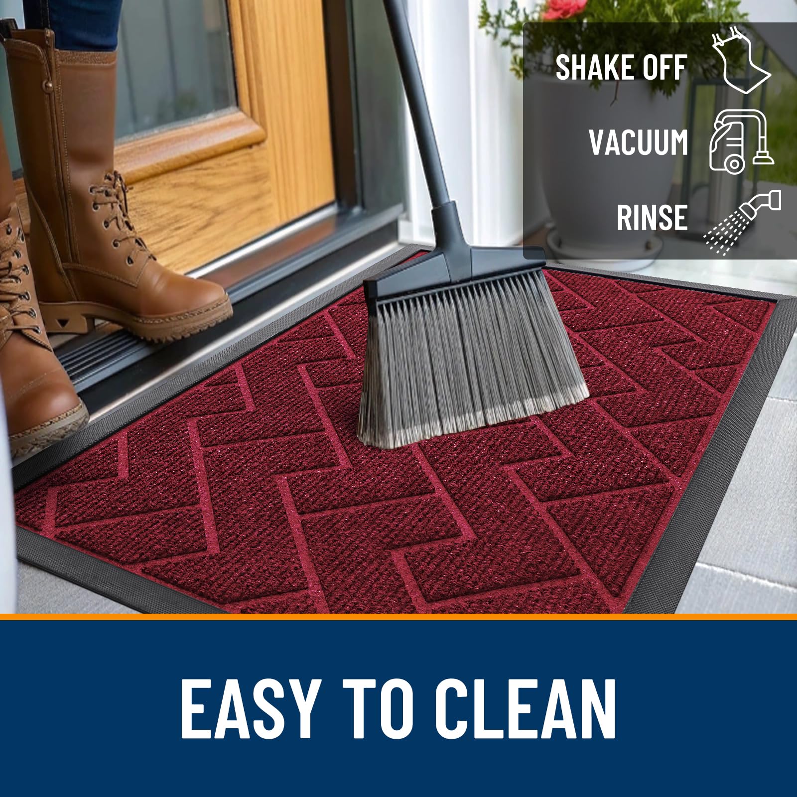 OLANLY Front Door Mat Wine Red at garage entrance