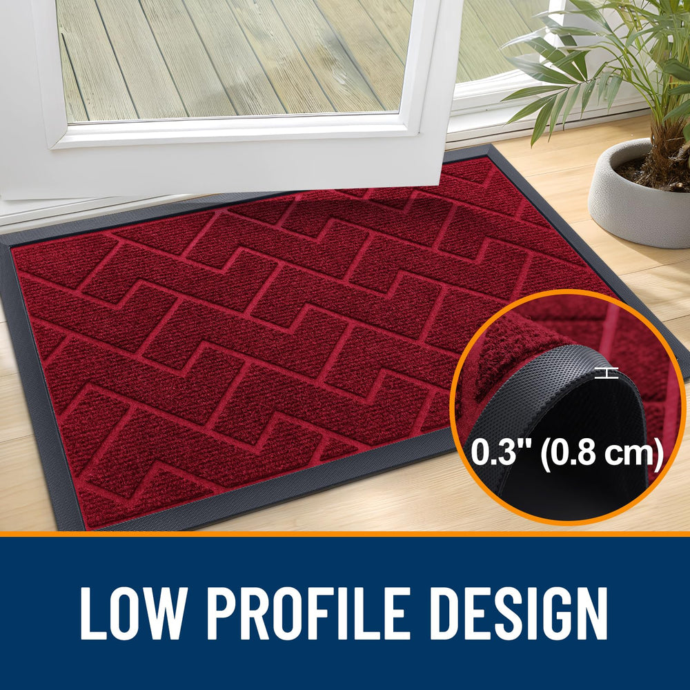 OLANLY Front Door Mat Wine Red in outdoor setting