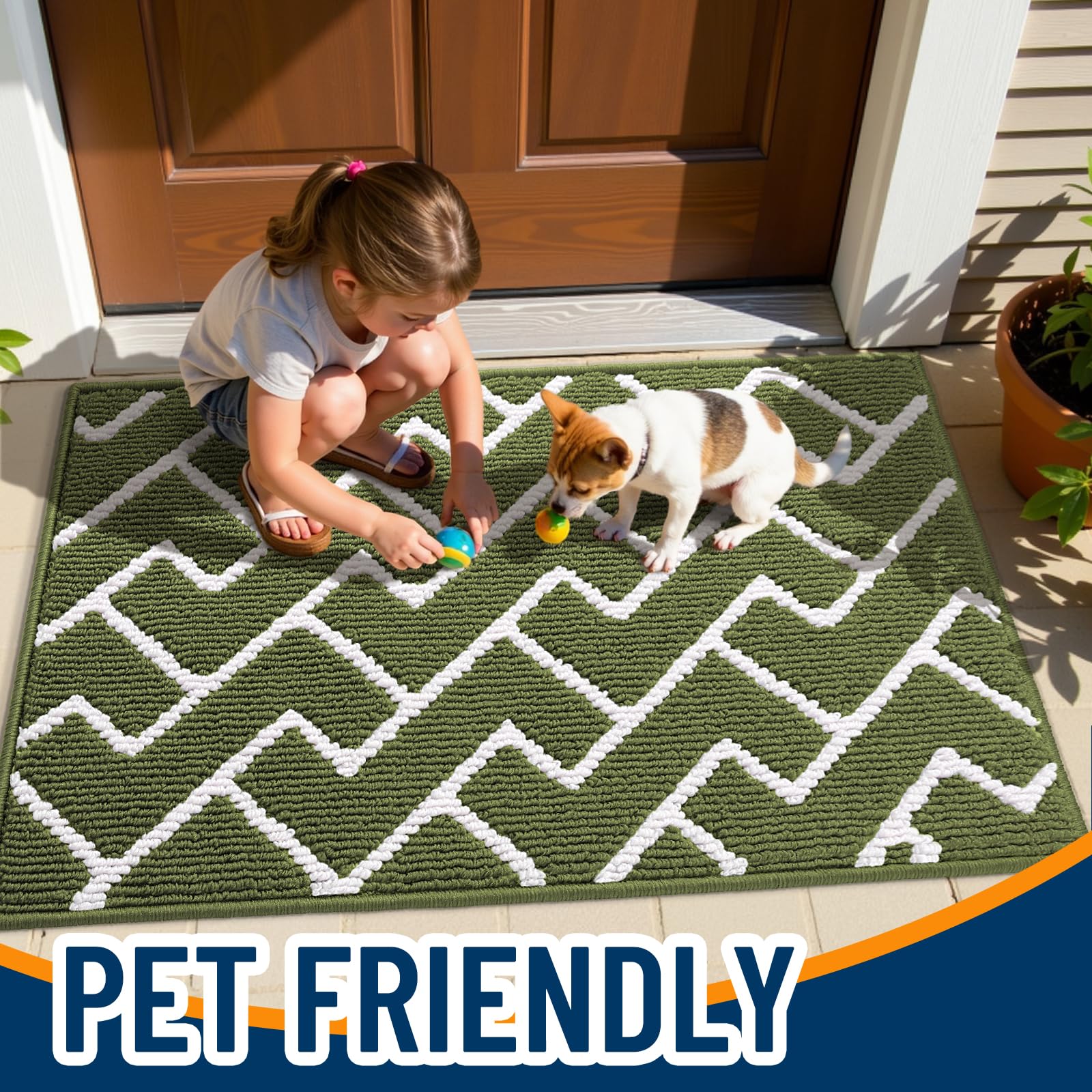 OLANLY Front Door Mat with textured TPR rubber backing